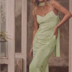 Zara Light Green Midi Dress with Scarf